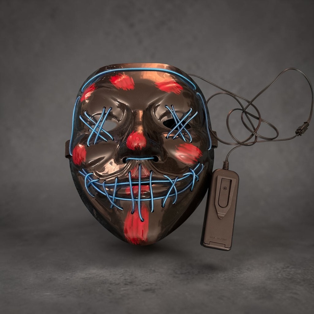 LED Light Up Purge Mask Blue EL Wire Black Red Splatter Halloween Rave Cosplay